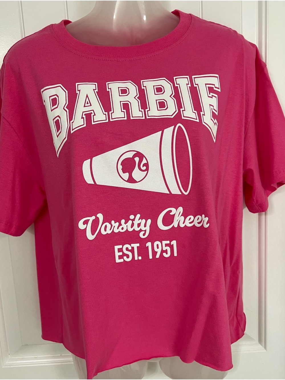 Hybrid Apparel Barbie Varsity Cheer Crop Top in Hot Pink